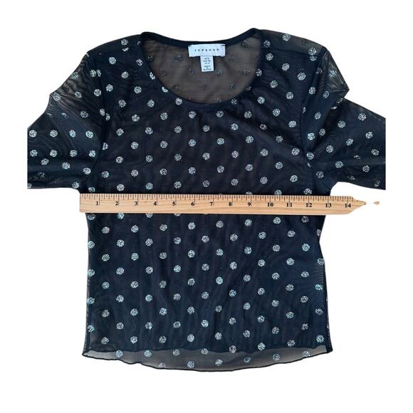 Topshop Women's Mesh Glitter Dotted Top Long Sleeve Sheer Size 4 Black - Picture 6 of 7